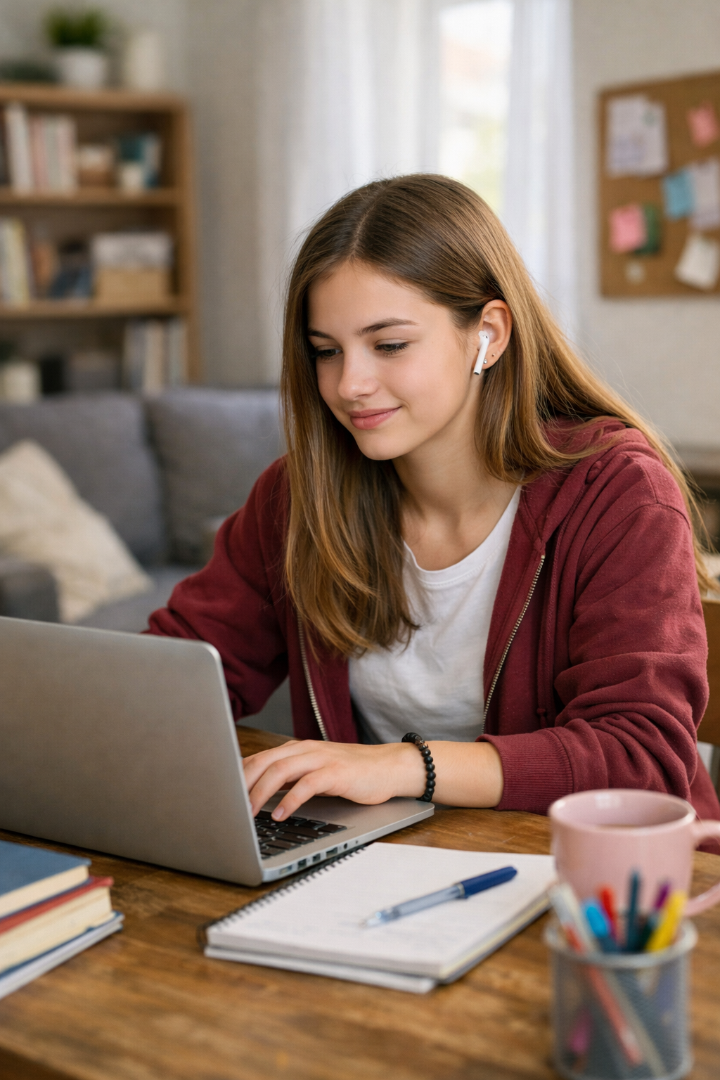 female high school student on laptop solo at home-1